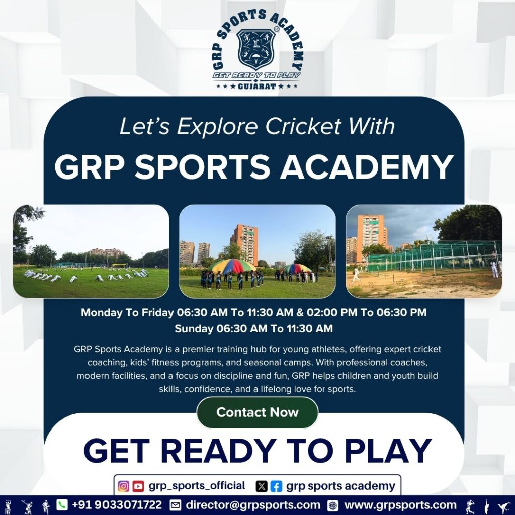 grp-cricket-academy-vastral fees from ₹2000. Book trials now for batting, bowling excellence.